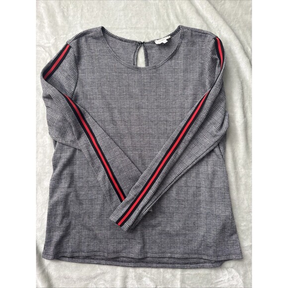 Thyme & Honey Women’s L Houndstooth Pattern With Black & Red Stripes Down Sleeve - Picture 1 of 11